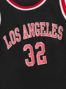 SHEIN Tween Boy Letter Graphic Contrast Binding Tank Top - Black - View 4