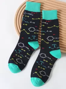 Men Chemical Formula Print Crew Socks, Fall - Multicolor - View 1