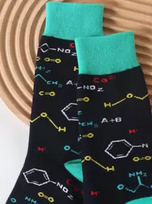 Men Chemical Formula Print Crew Socks, Fall - Multicolor - View 3