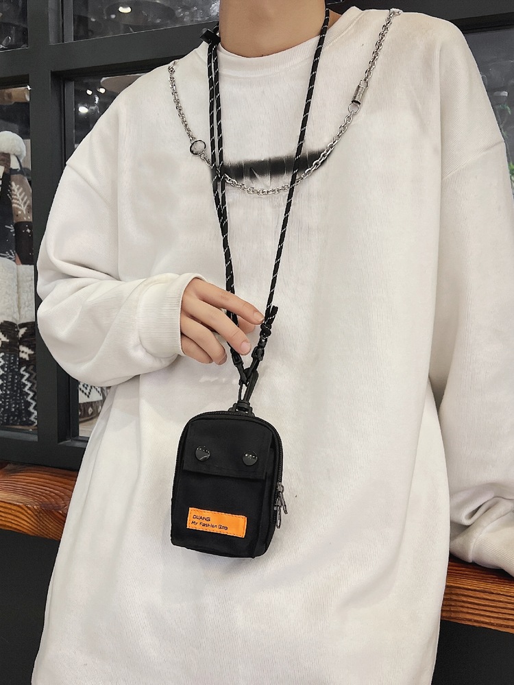 High School Students University Freshman multifunctional sling bag shoulder bag casual bag Mini Men Letter Detail Nylon Novelty Bag For Travel,College,Outdoors,Sports,Commute - Black - View 1