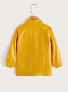 SHEIN 小男童紐扣開襟翻蓋口袋PU皮革外套 - 黃色 - 查看 2