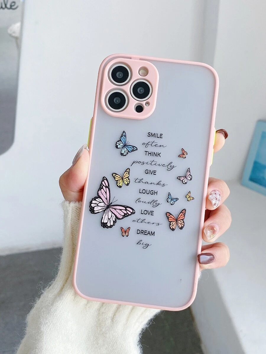 Funda para móvil con estampado de mariposa y letra - Rosa - Ver 1