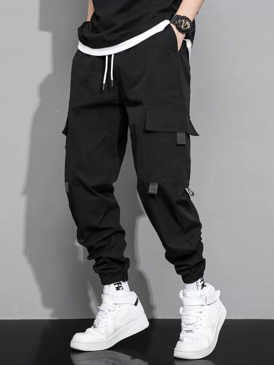 Manfinity Hypemode Men Drawstring Waist Cargo Trousers - Black - View 1