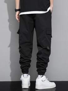Manfinity Hypemode Men Drawstring Waist Cargo Trousers - Black - View 2