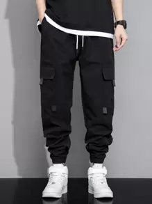 Manfinity Hypemode Men Drawstring Waist Cargo Trousers - Black - View 3