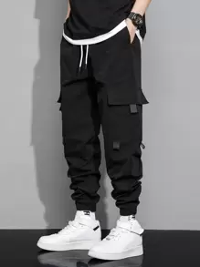 Manfinity Hypemode Men Drawstring Waist Cargo Trousers - Black - View 5