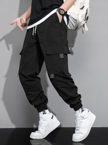 Manfinity Hypemode Men Drawstring Waist Cargo Trousers - Black - View 7