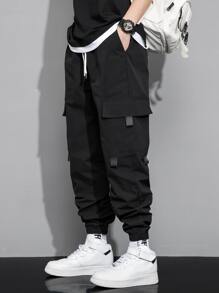 Manfinity Hypemode Men Drawstring Waist Cargo Trousers - Black - View 8