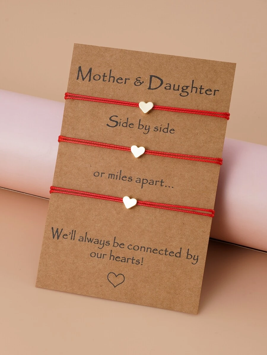 3入組愛心裝飾手環 - 紅色 - 查看 1