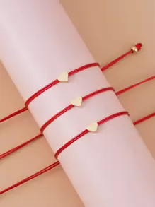 3入組愛心裝飾手環 - 紅色 - 查看 2