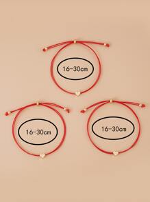 3入組愛心裝飾手環 - 紅色 - 查看 3