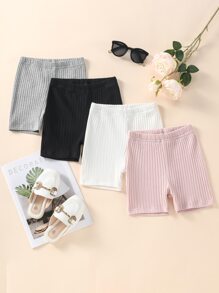 SHEIN 年輕女孩子4入組凸線針織摩托車褲短褲