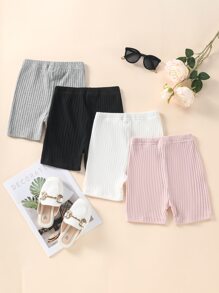 SHEIN 年輕女孩子4入組凸線針織摩托車褲短褲
