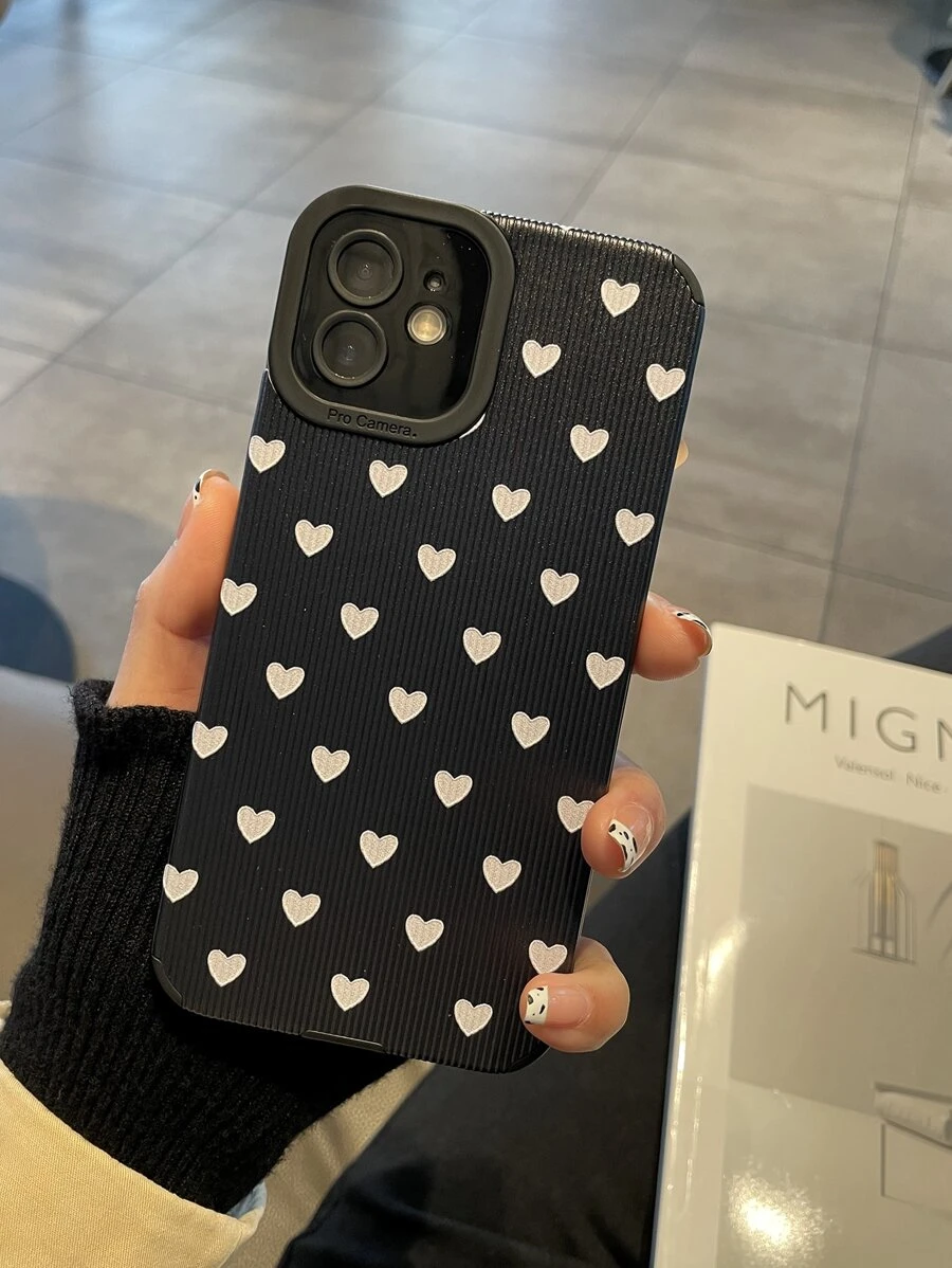 Funda para móvil con patrón de corazón - Negro - Ver 1