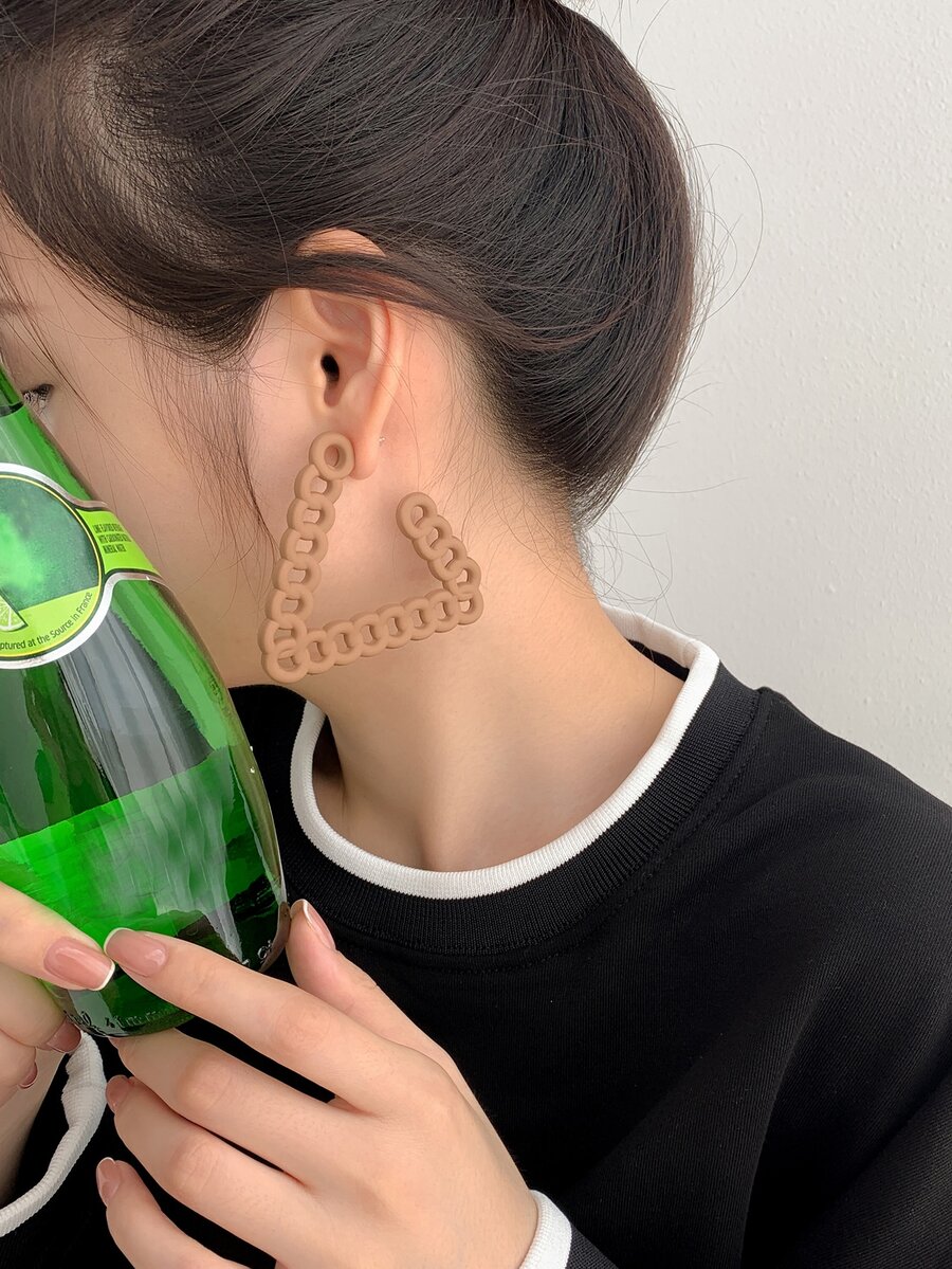 三角形圓耳環 - 咖啡棕 - 查看 1