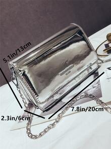 Mini Artificial Patent Leather Metallic Letter Graphic Square Bag - Silver - View 5