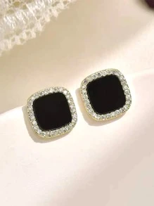 Hoa tai Stud Rhinestone Geo Decor - màu đen - Xem 2