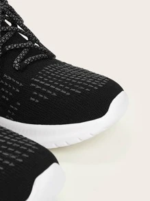 Cuccoo Knit Detail Breathable Lace-up Front Running Shoes - Black - View 3