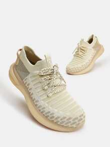 CUCCOO BASICS Zapatillas De Running En Dos Tonos Con Detalles De Tejido De Punto - Albaricoque - Ver 1