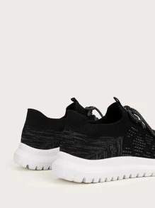 Cuccoo Knit Detail Breathable Lace-up Front Running Shoes - Black - View 6