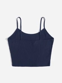 SHEIN EZwear Plus Rib-knit Crop Cami Top - Navy Blue - View 2