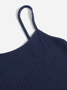 SHEIN EZwear Plus Rib-knit Crop Cami Top - Navy Blue - View 3