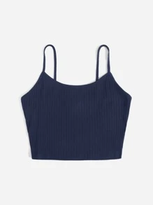 SHEIN EZwear Plus Rib-knit Crop Cami Top - Navy Blue - View 4