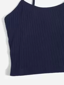 SHEIN EZwear Plus Rib-knit Crop Cami Top - Navy Blue - View 5
