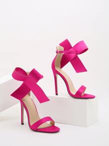 Glamorous Ankle Strap Sandals For Women, Satin Bow Decor Stiletto Heeled Sandals - Rose Red - View 2