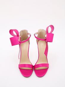Glamorous Ankle Strap Sandals For Women, Satin Bow Decor Stiletto Heeled Sandals - Rose Red - View 5