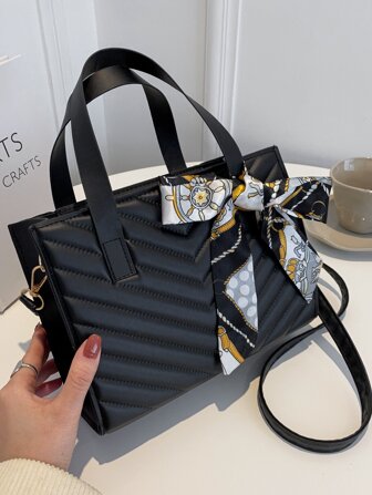 Scarf Decor Chevron fyrkantig väska för tonårsflickor Kvinnor högskolestudenter, nybörjare och tjänstemän Perfekt för kontor, arbete, affärer, pendling Bästa arbetsväska för kvinnor