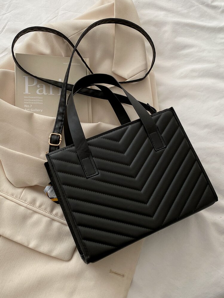 Skinny Scarf Decor Chevron Square Bag For Teen Girls Women College Students,Rookies & White-Collar Workers Perfect For Office,Work ,Business,Commute Best Work Bag For Women - Black - View 7