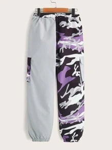 SHEIN 男孩翻蓋口袋迷彩印花長褲 - 彩色 - 查看 2