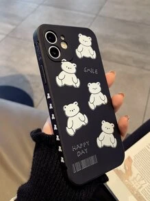 卡通熊圖案手機外殼 - 黑色 - 查看 1