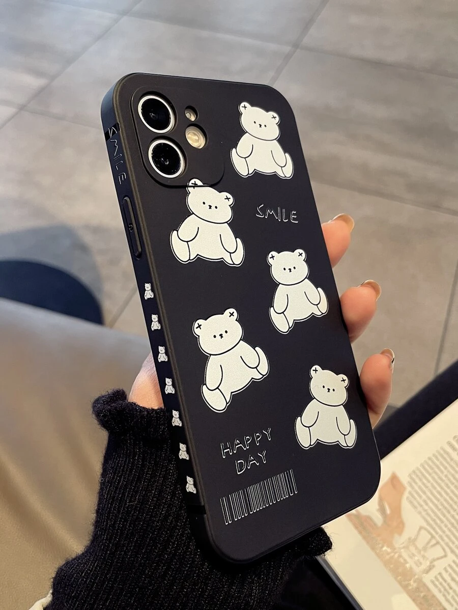 卡通熊圖案手機外殼 - 黑色 - 查看 1