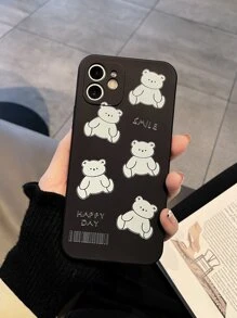 卡通熊圖案手機外殼 - 黑色 - 查看 2