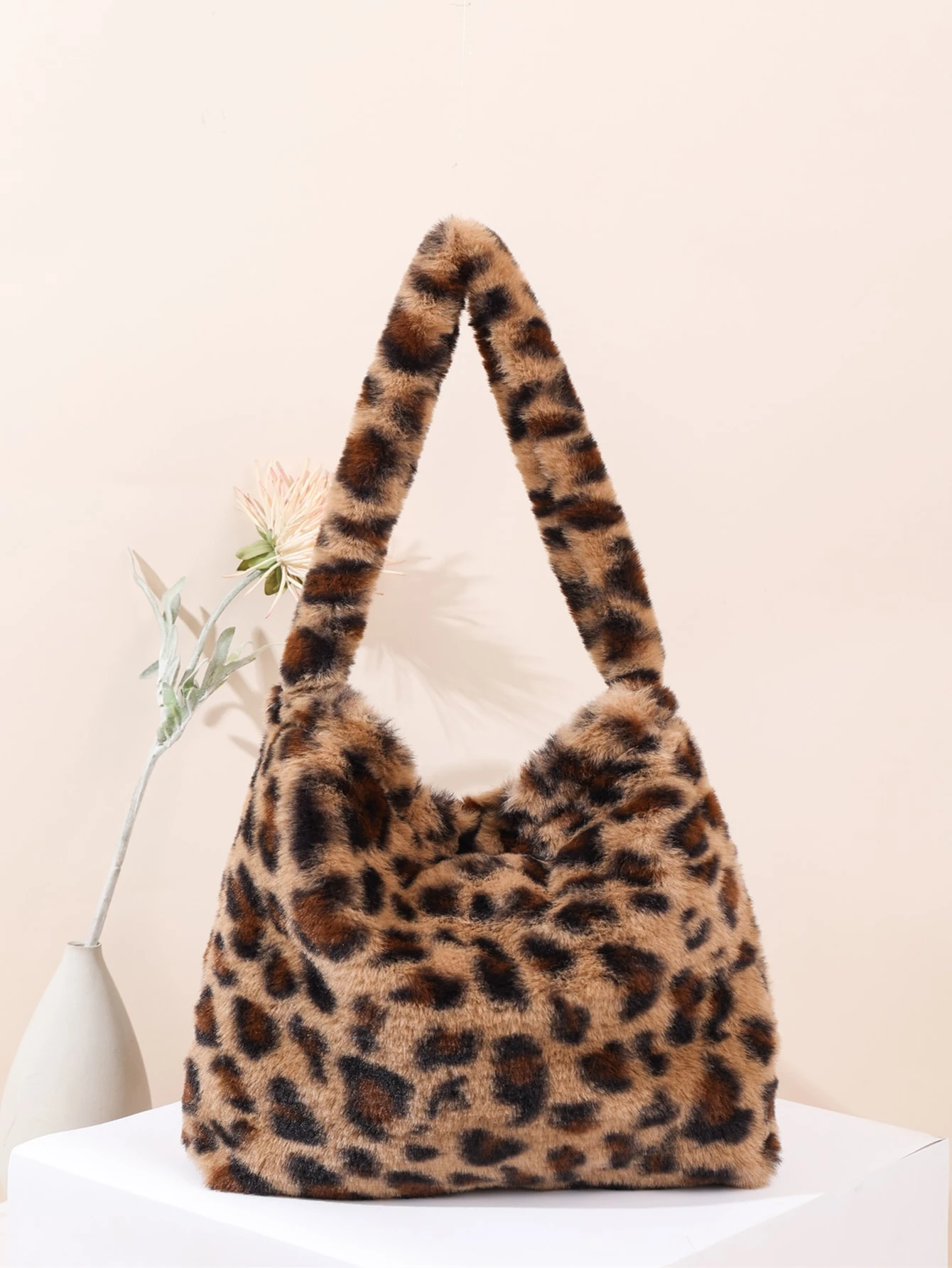 fluffy leopard tote bag