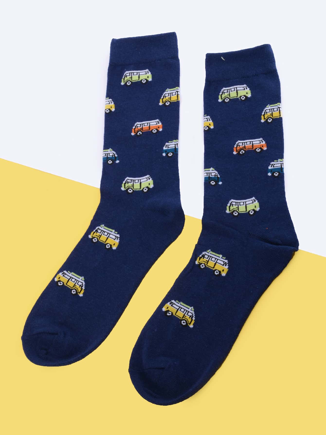 男士汽車印花中筒襪 - 彩色 - 查看 1