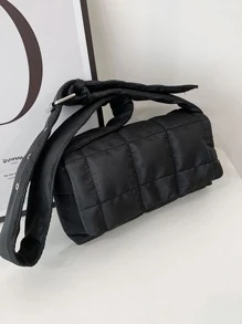 防水、輕盈、商務休閒絎縫圖案翻蓋方形包適合青少年女大學生、菜鳥和白領，非常適合辦公室、大學、工作、商務、通勤 - 黑色 - 查看 7