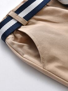 SHEIN 男小童馬和人物刺繡腰帶長褲