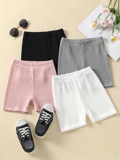 SHEIN Genkimix Kids Young Girl 4pcs Ribbed Knit Biker Shorts