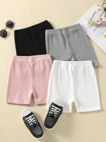 SHEIN Genkimix Kids Toddler Girls 4pcs Ribbed Knit Cycling Shorts - Multicolor - View 2