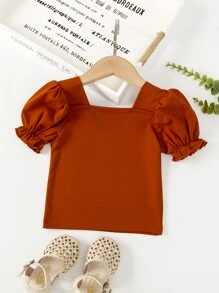 Toddler Girls Square Neck Puff Sleeve Blouse - Burnt Orange - View 1