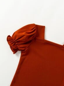 Toddler Girls Square Neck Puff Sleeve Blouse - Burnt Orange - View 3