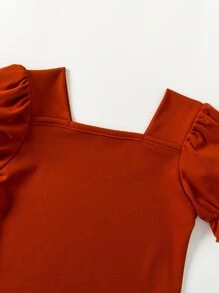 Toddler Girls Square Neck Puff Sleeve Blouse - Burnt Orange - View 5