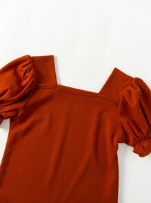 Toddler Girls Square Neck Puff Sleeve Blouse - Burnt Orange - View 6