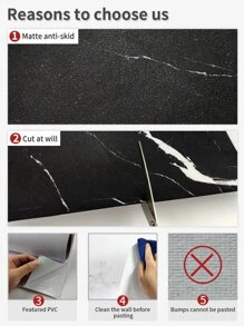 2pcs Marble Pattern Floor Sticker Rama Decoration Rama Gifts Birthday Graduation Floor Tiles Flooring Floor Tiles Self Adhesive Floor Tiles Peel Stick Living Room Decor Room Decor Home Decor Kitchen - Black and White - View 8