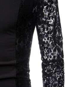 Manfinity Homme Men Contrast Lace Sleeve Single Breasted Shirt - Black - View 5
