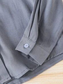 女孩素色落肩袖襯衫 - 灰色 - 查看 4