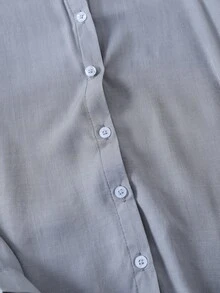 女孩素色落肩袖襯衫 - 灰色 - 查看 5